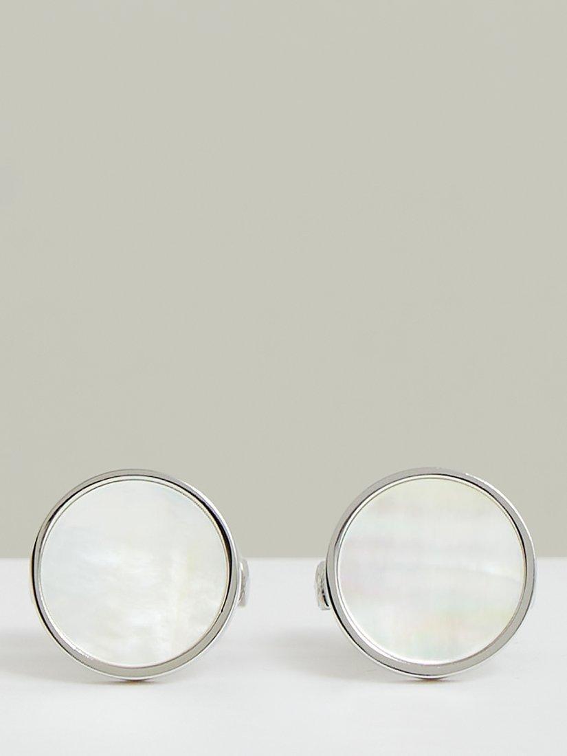 Product image 1 of 4, which shows Reiss Ardley Cufflinks, Silver/Mother of Pearl
