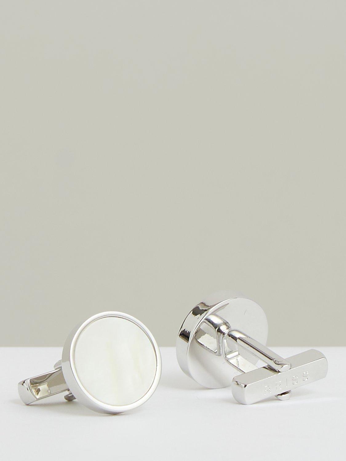 Product image 3 of 4, which shows Reiss Ardley Cufflinks, Silver/Mother of Pearl