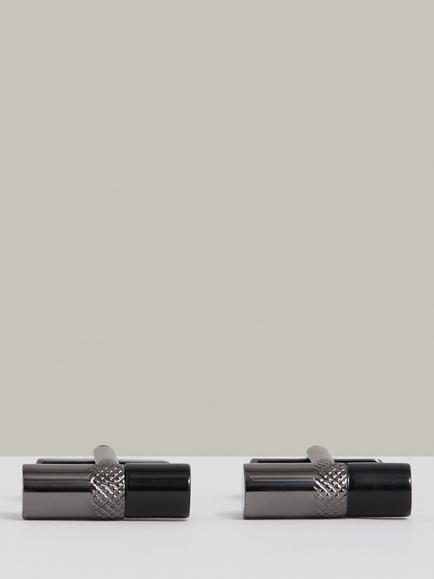 Reiss Dexter Copper Blend Mother of Pearl Cufflinks, Gunmetal/Onyx, Gunmetal/Onyx