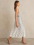 Reiss Dottie Polka Dot Midi Dress, Black/White