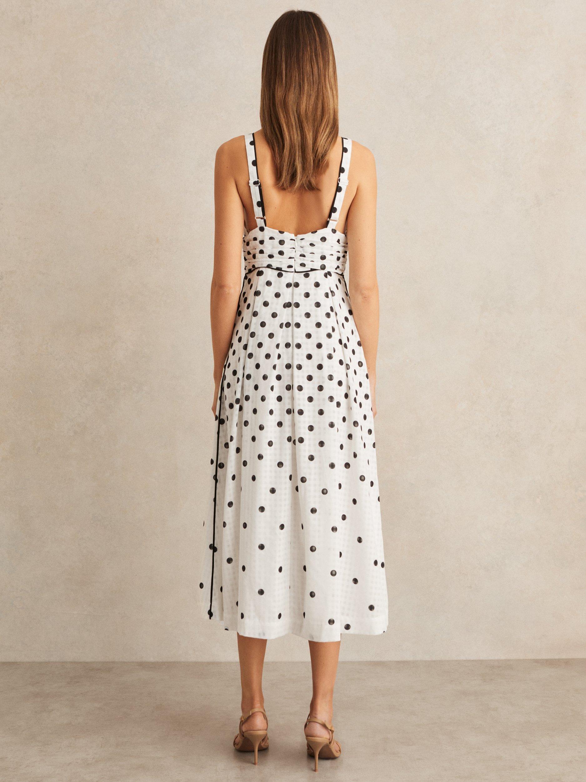 Product image 2 of 5, which shows Reiss Dottie Polka Dot Midi Dress, Black/White, 6