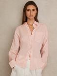 Reiss Leora Fitted Pure Linen Shirt, Pale Pink