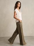Reiss Petite Ashby Wide Leg Pure Linen Trousers, Khaki