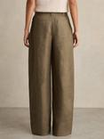 Reiss Petite Ashby Wide Leg Pure Linen Trousers, Khaki
