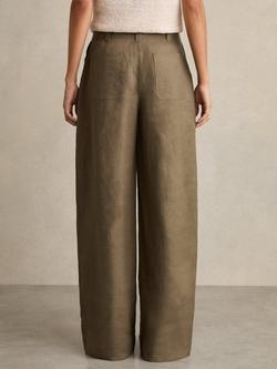 Reiss Petite Ashby Wide Leg Pure Linen Trousers, Khaki - view 2, Khaki