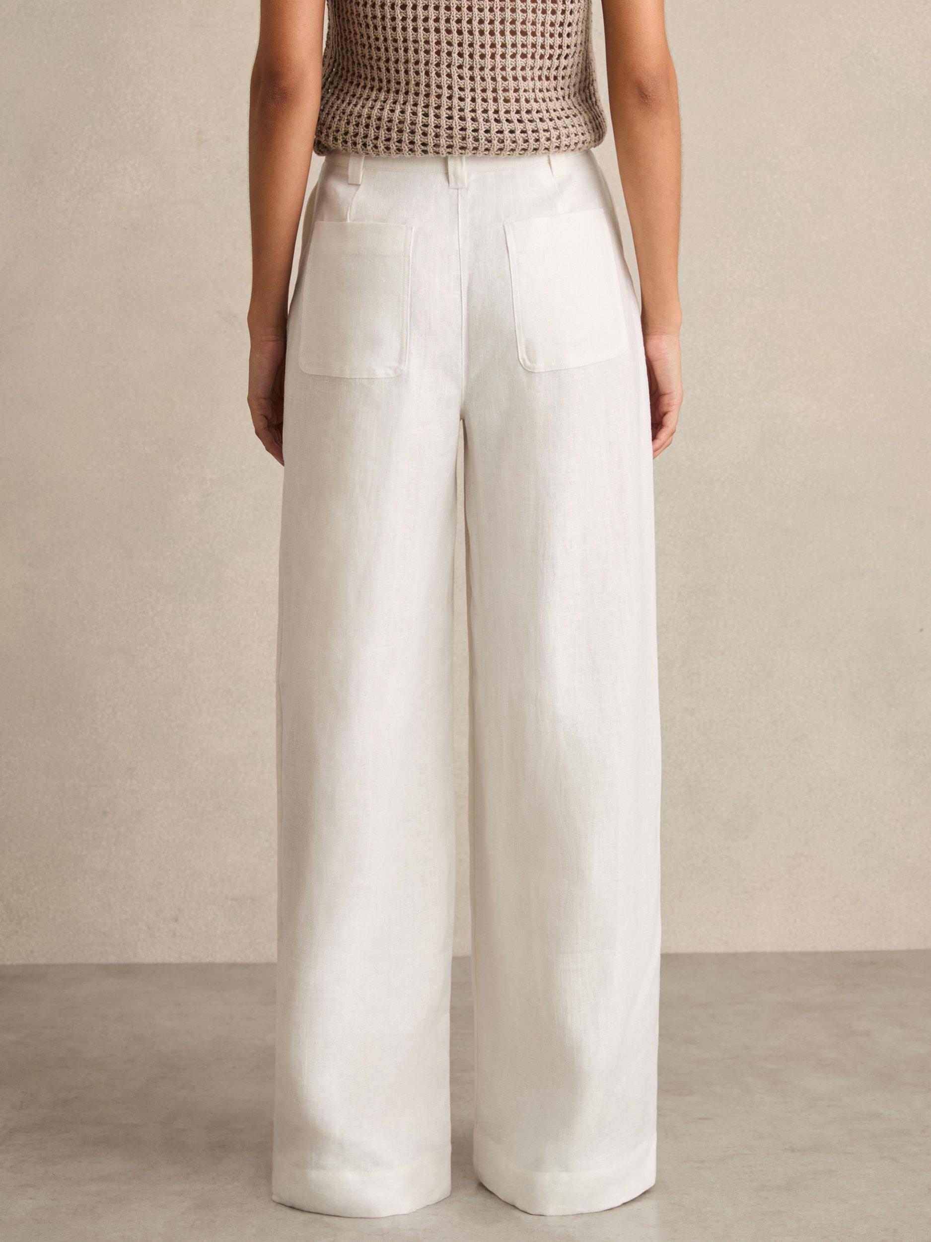 Product image 2 of 5, which shows Reiss Petite Ashby Pure Linen Trousers, White, 6