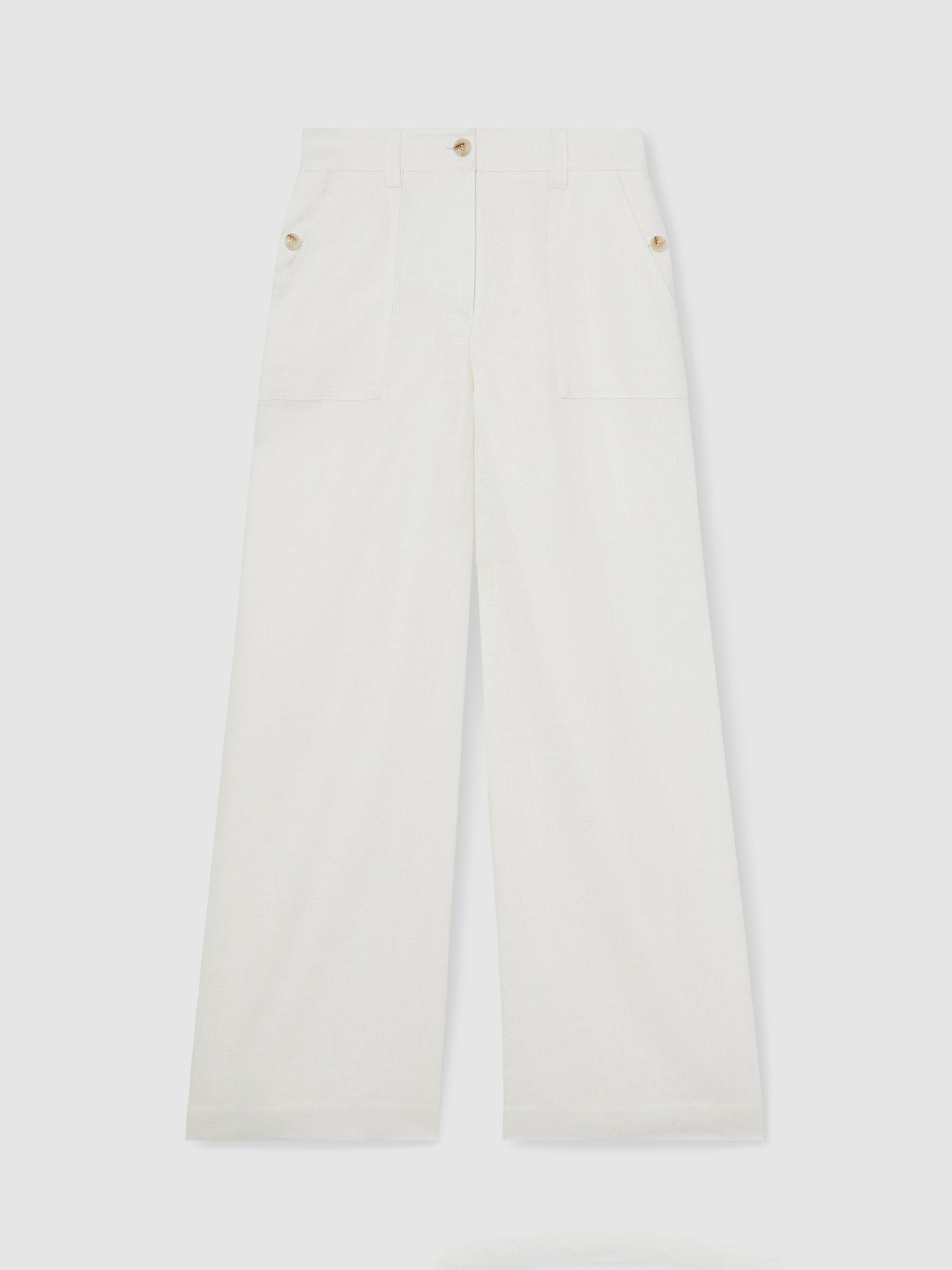 Product image 3 of 5, which shows Reiss Petite Ashby Pure Linen Trousers, White, 6