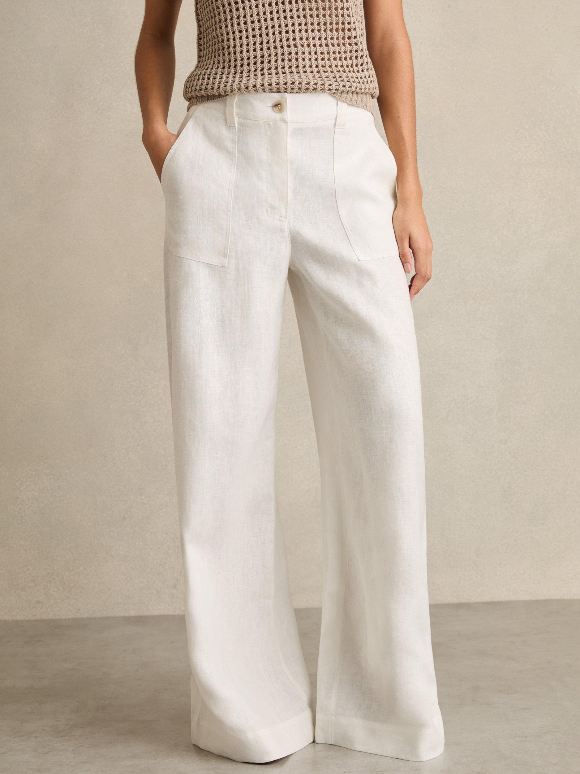 Product image 4 of 5, which shows Reiss Petite Ashby Pure Linen Trousers, White, 6