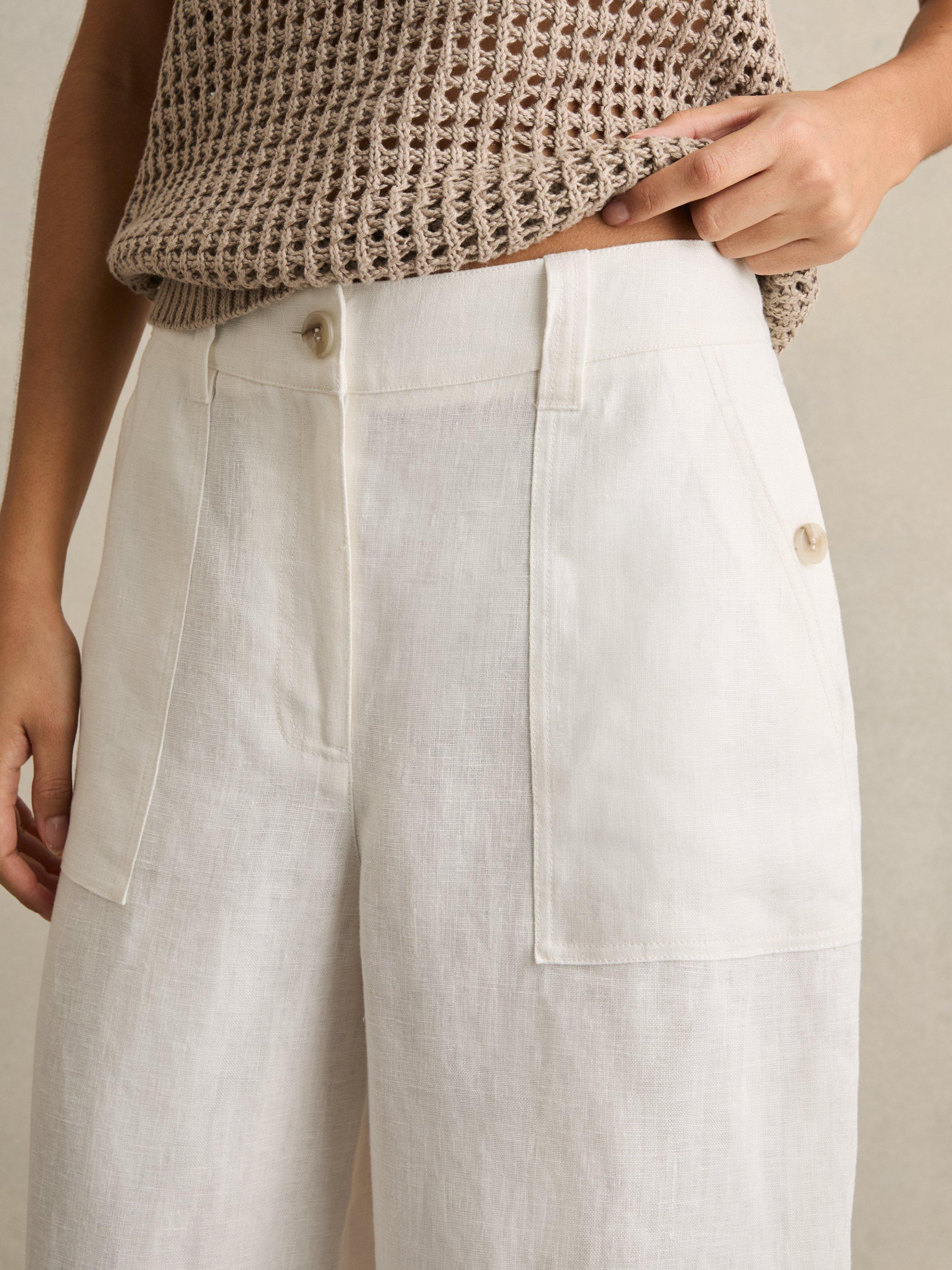 Product image 5 of 5, which shows Reiss Petite Ashby Pure Linen Trousers, White, 6