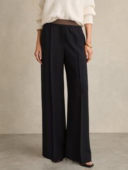 Reiss Wilde Wide Leg Petite Tailored Trousers, Navy