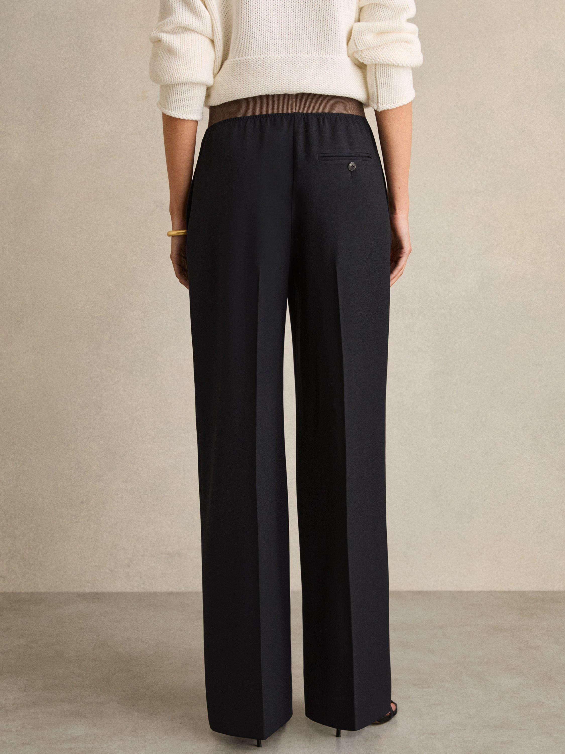 Product image 2 of 5, which shows Reiss Wilde Wide Leg Petite Tailored Trousers, Navy, 6