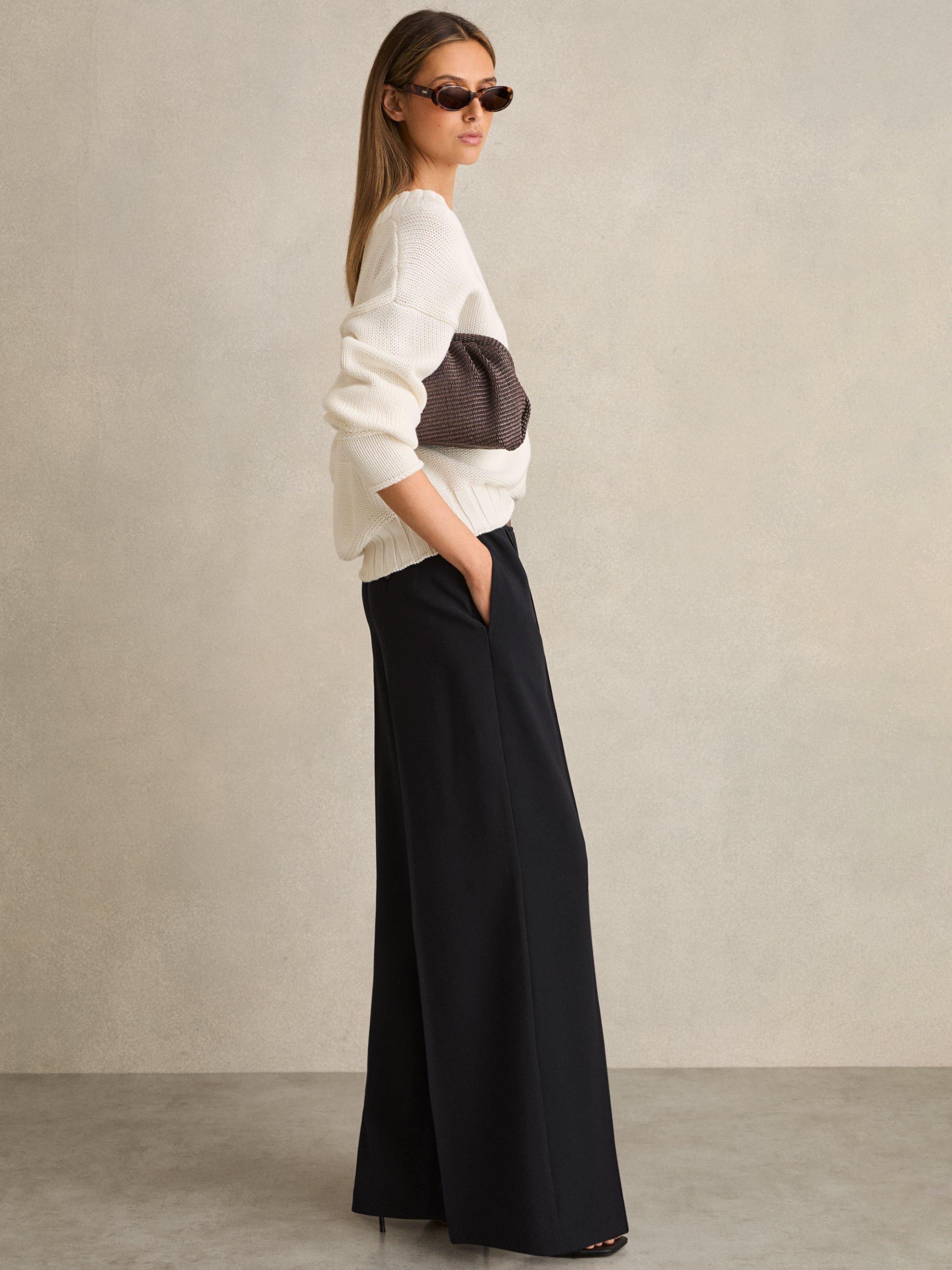 Product image 3 of 5, which shows Reiss Wilde Wide Leg Petite Tailored Trousers, Navy, 6
