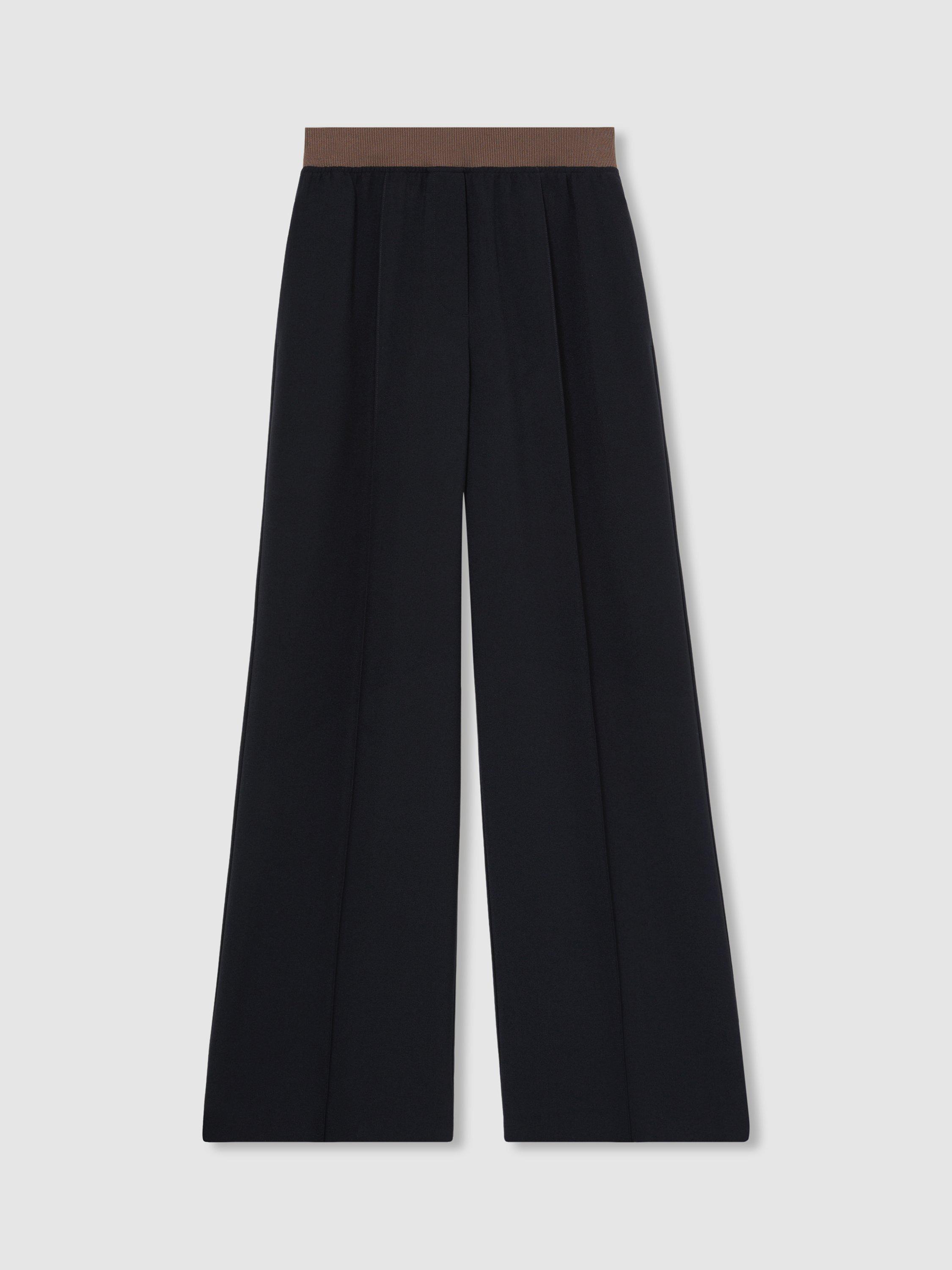 Product image 4 of 5, which shows Reiss Wilde Wide Leg Petite Tailored Trousers, Navy, 6