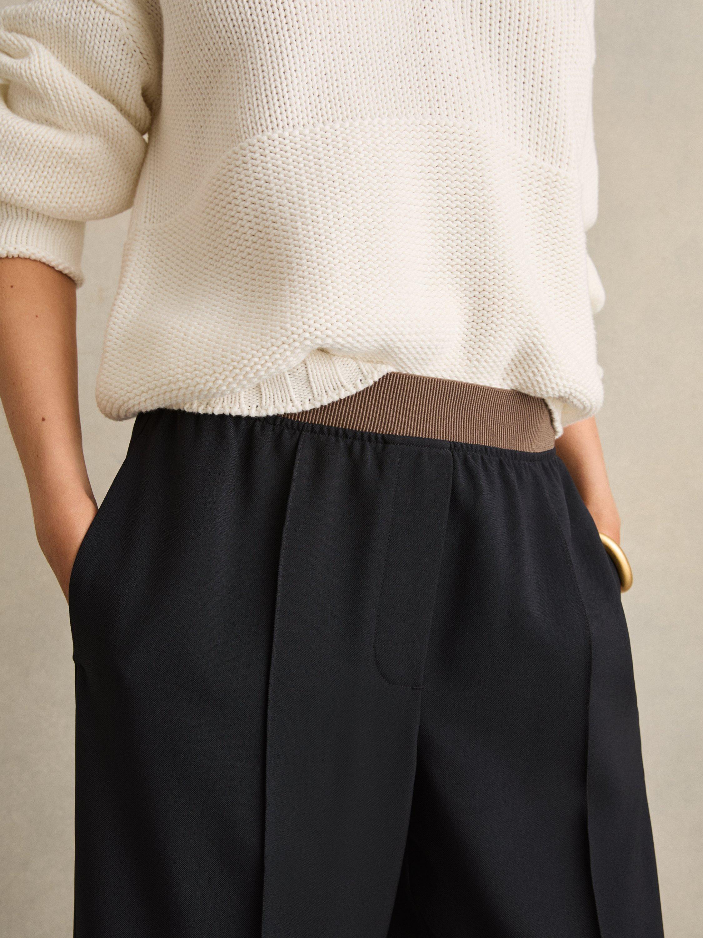 Product image 5 of 5, which shows Reiss Wilde Wide Leg Petite Tailored Trousers, Navy, 6