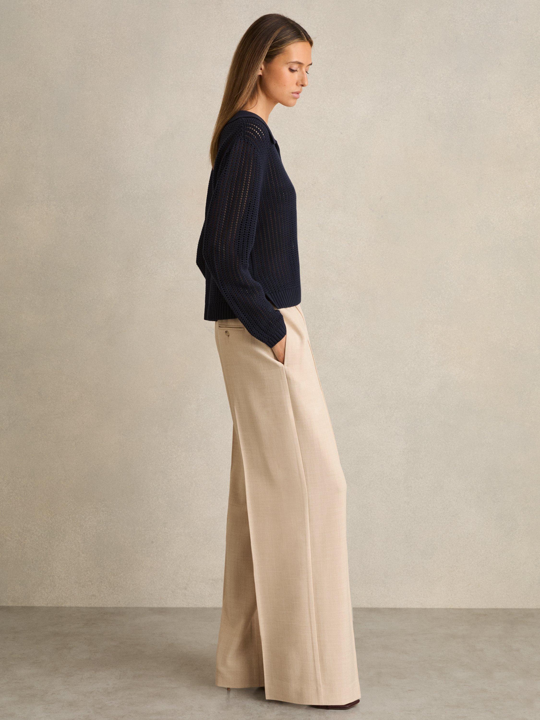 Product image 3 of 5, which shows Reiss Wilde Wide Leg Petite Tailored Trousers, Neutral, 6