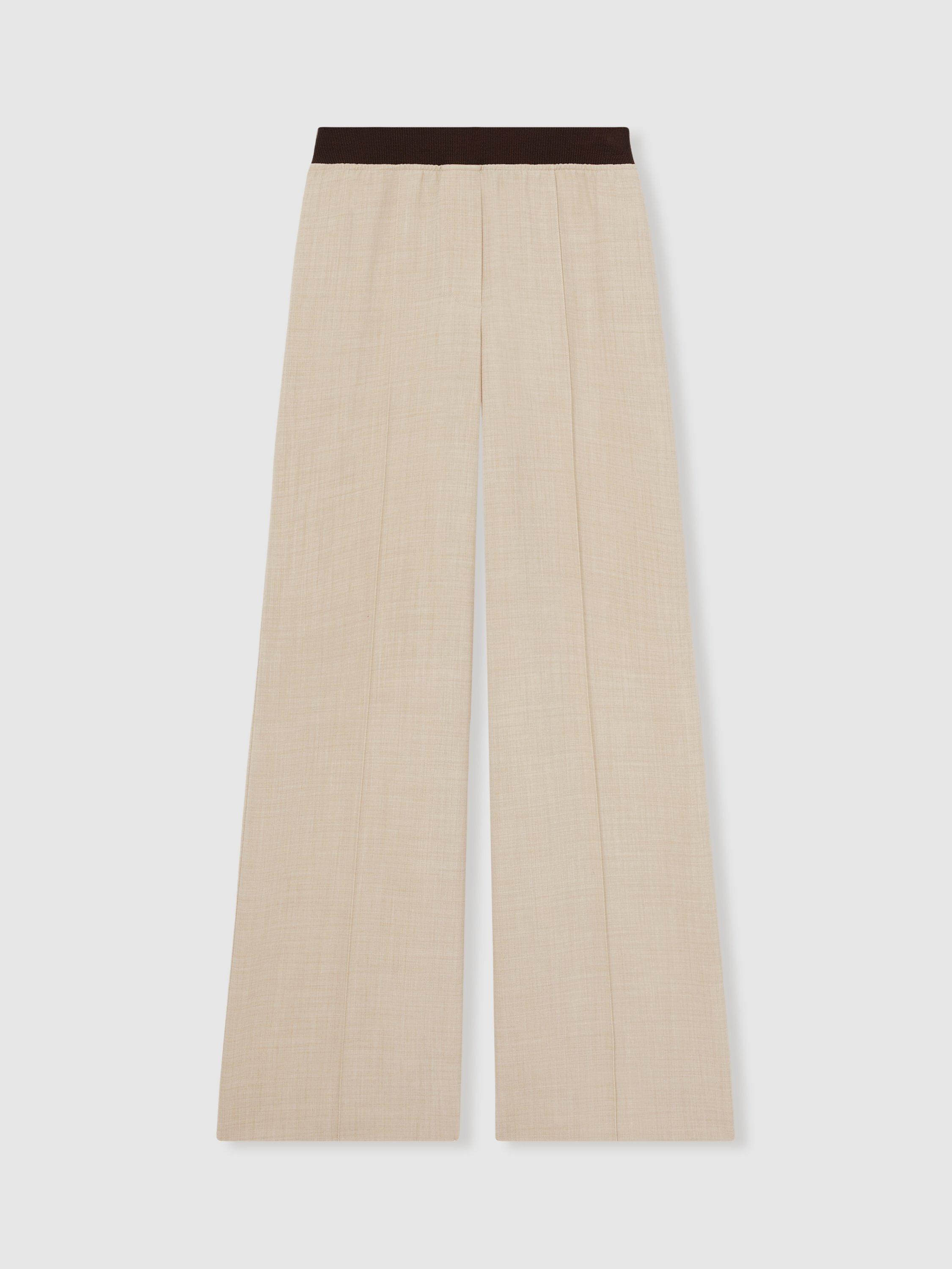 Product image 4 of 5, which shows Reiss Wilde Wide Leg Petite Tailored Trousers, Neutral, 6