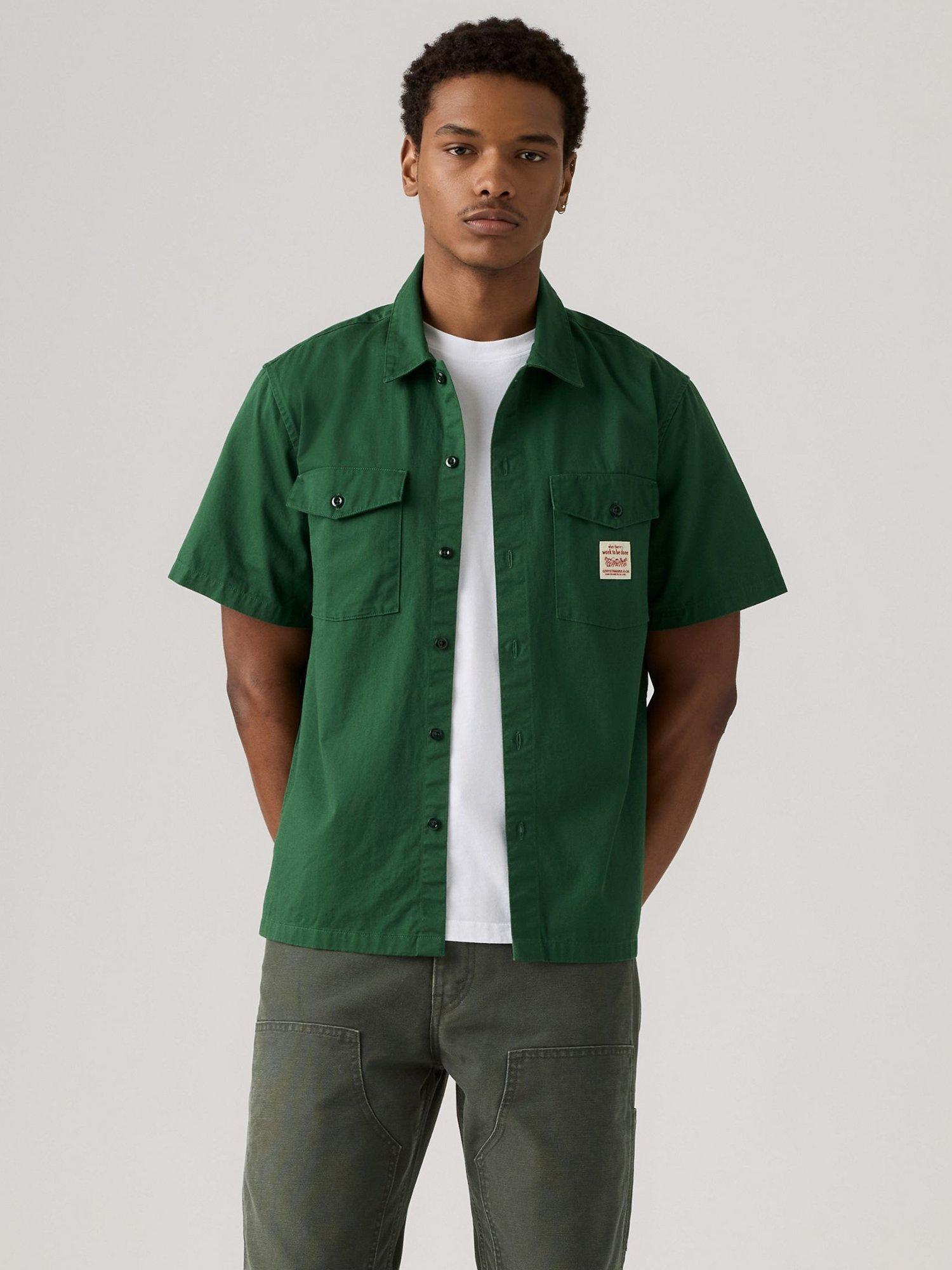 Product image 1 of 4, which shows Levi's Cotton Long Sleeve Worker Shirt, Dark Green, L