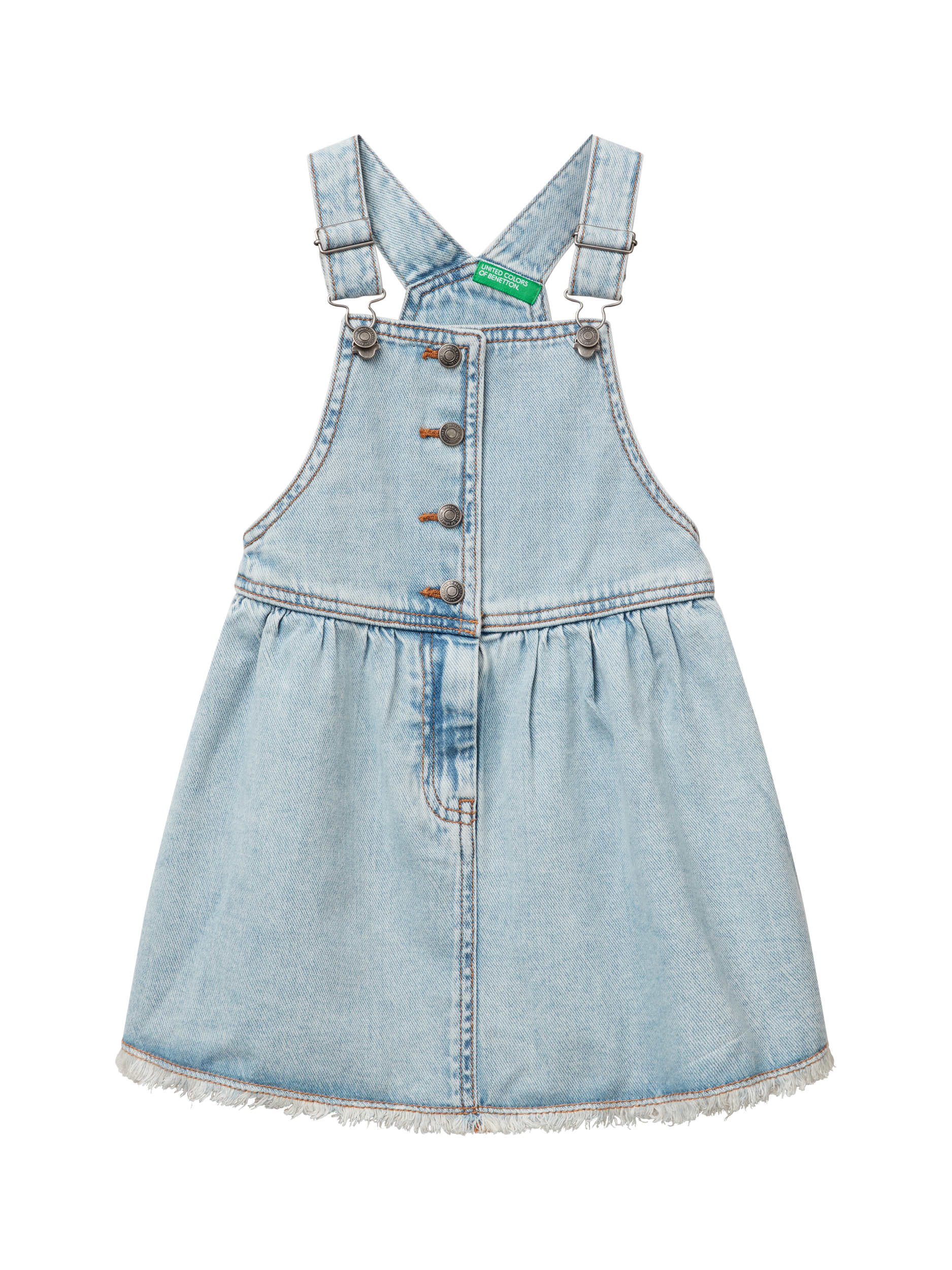 Product image 1 of 3, which shows Benetton Kids' Denim Pinafore Dress, Blue, 2-3 years