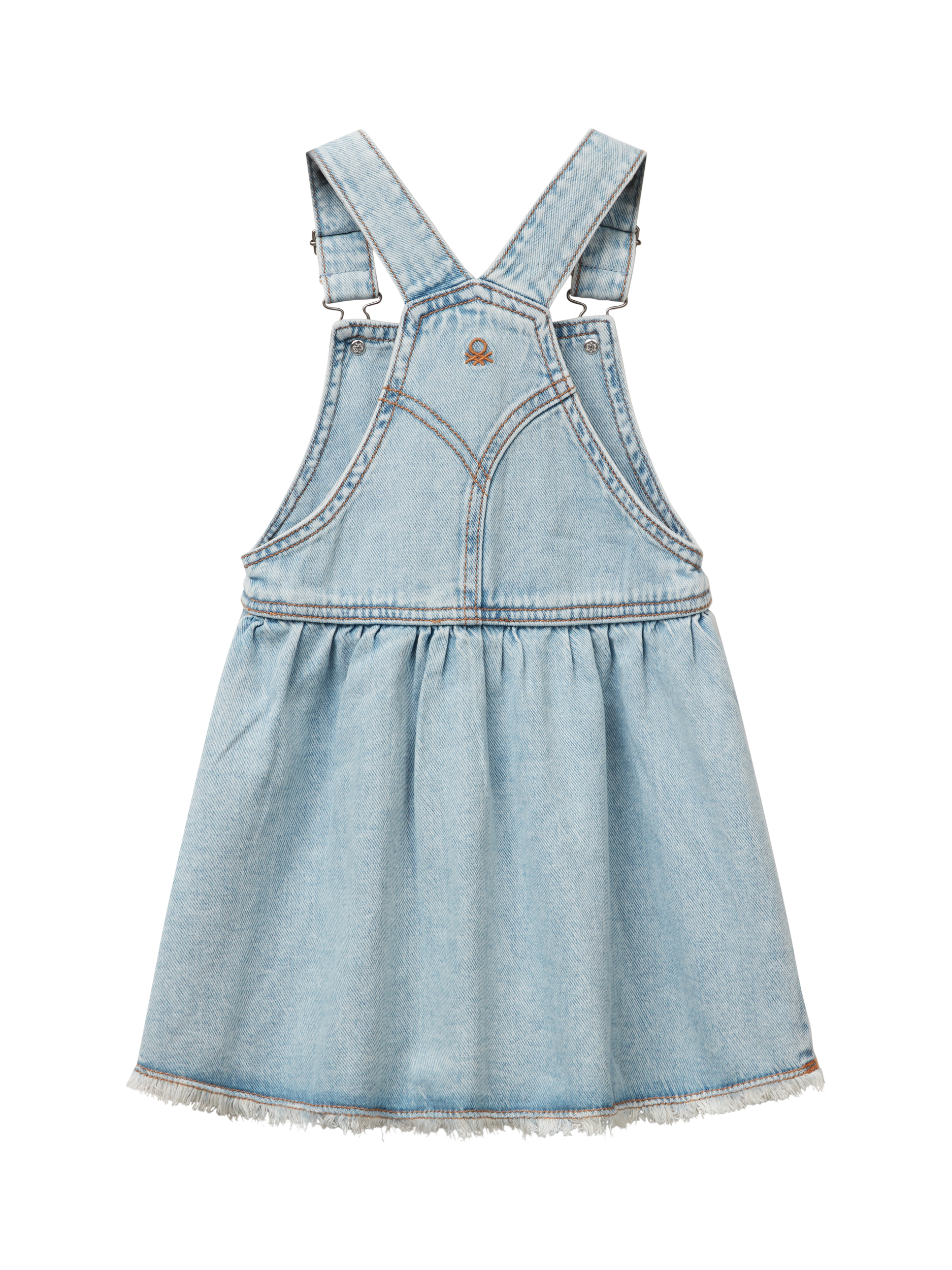 Product image 2 of 3, which shows Benetton Kids' Denim Pinafore Dress, Blue, 2-3 years