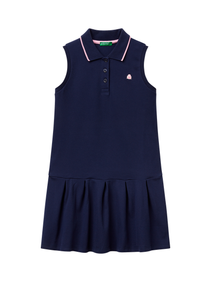 Benetton Kids' Piquet Sleeveless Polo Shirt Dress, Night Blue, Night Blue