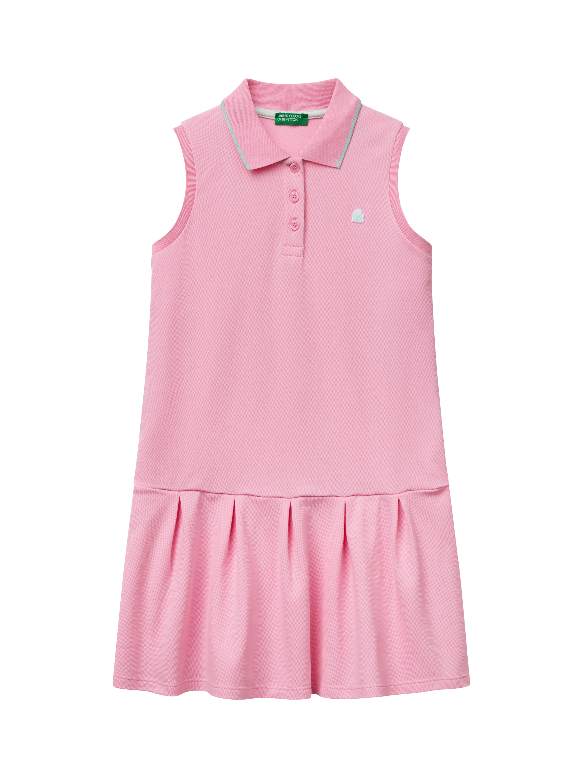 Product image 1 of 3, which shows Benetton Kids' Piquet Sleeveless Polo Shirt Dress, Pink, 10-11 years