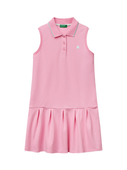 Benetton Kids' Piquet Sleeveless Polo Shirt Dress, Pink, Pink