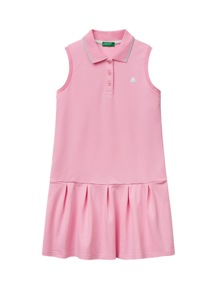 Benetton Kids' Piquet Sleeveless Polo Shirt Dress, Pink, Pink
