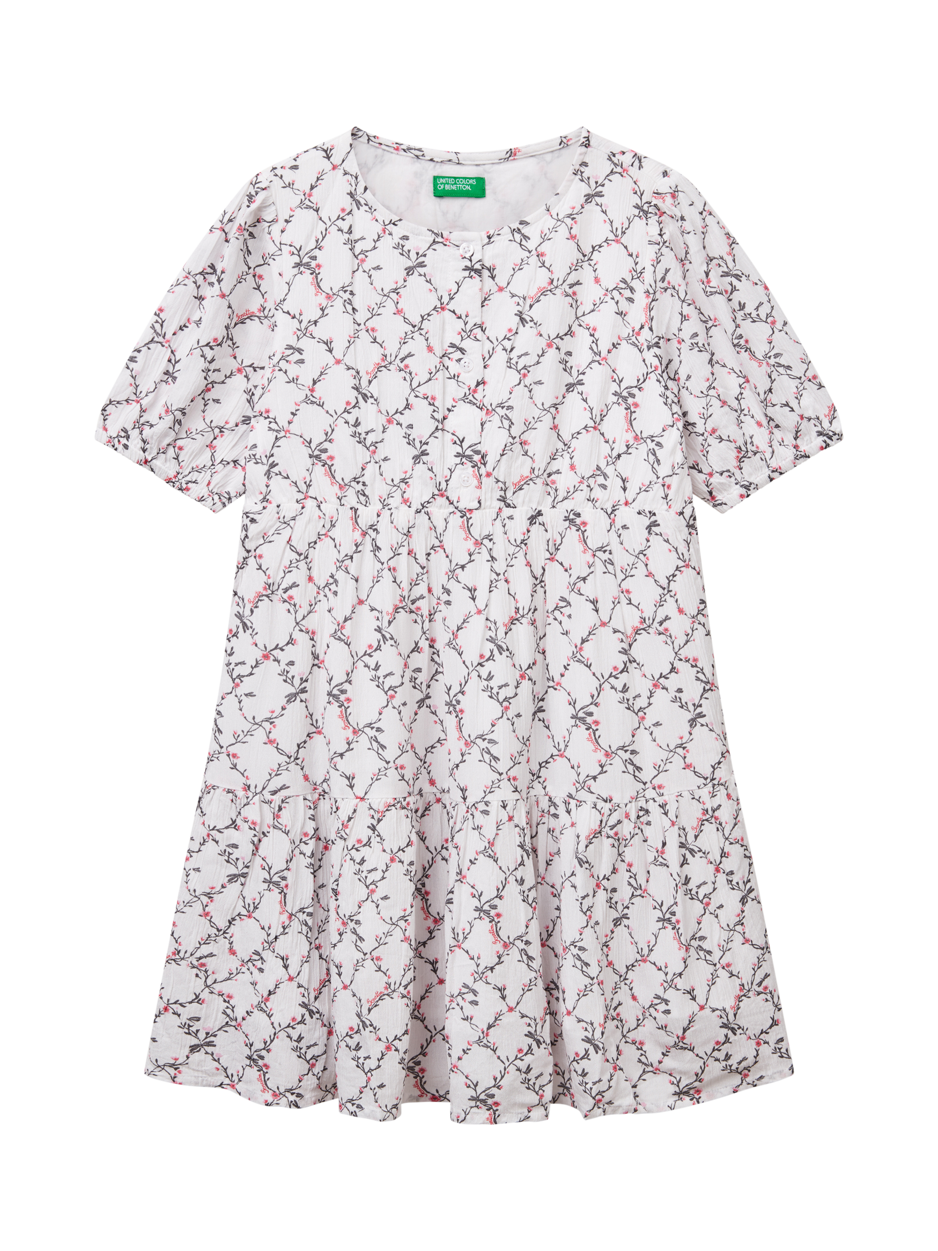 Product image 1 of 3, which shows Benetton Kids' Floral Flared Dress, Multicolor, 6-7 years