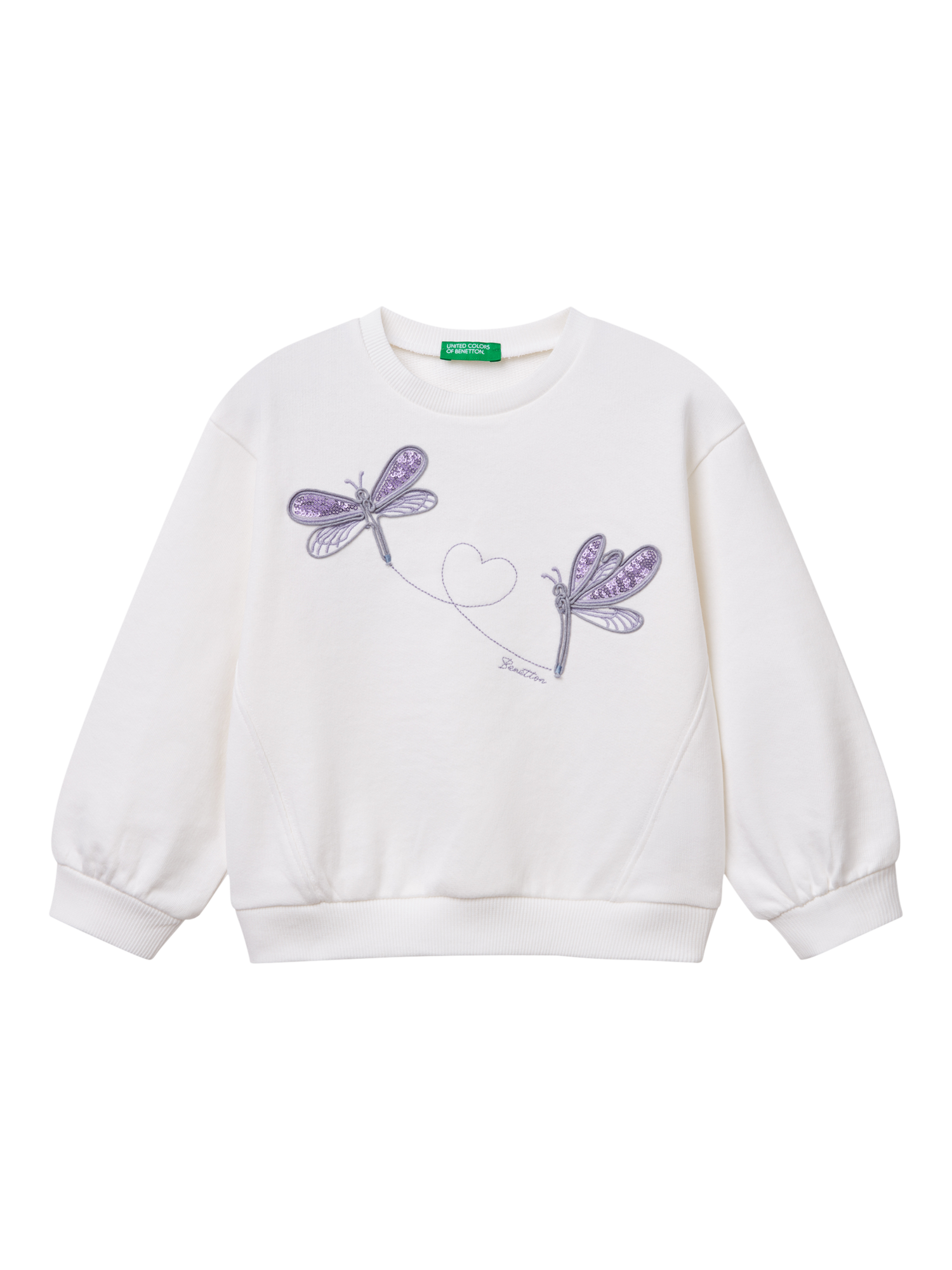 Product image 1 of 3, which shows Benetton Kids' Cotton Crew Neck Embroidered Sweater, Optical White, 5-6 years