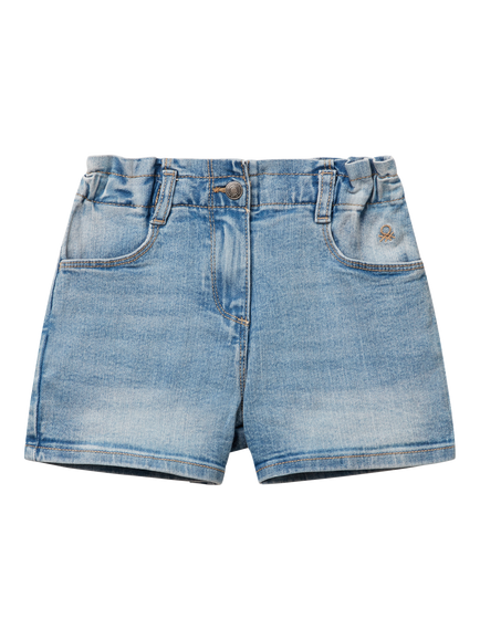 Benetton Kids' Elasticated Waist Denim Shorts, Blue, Blue