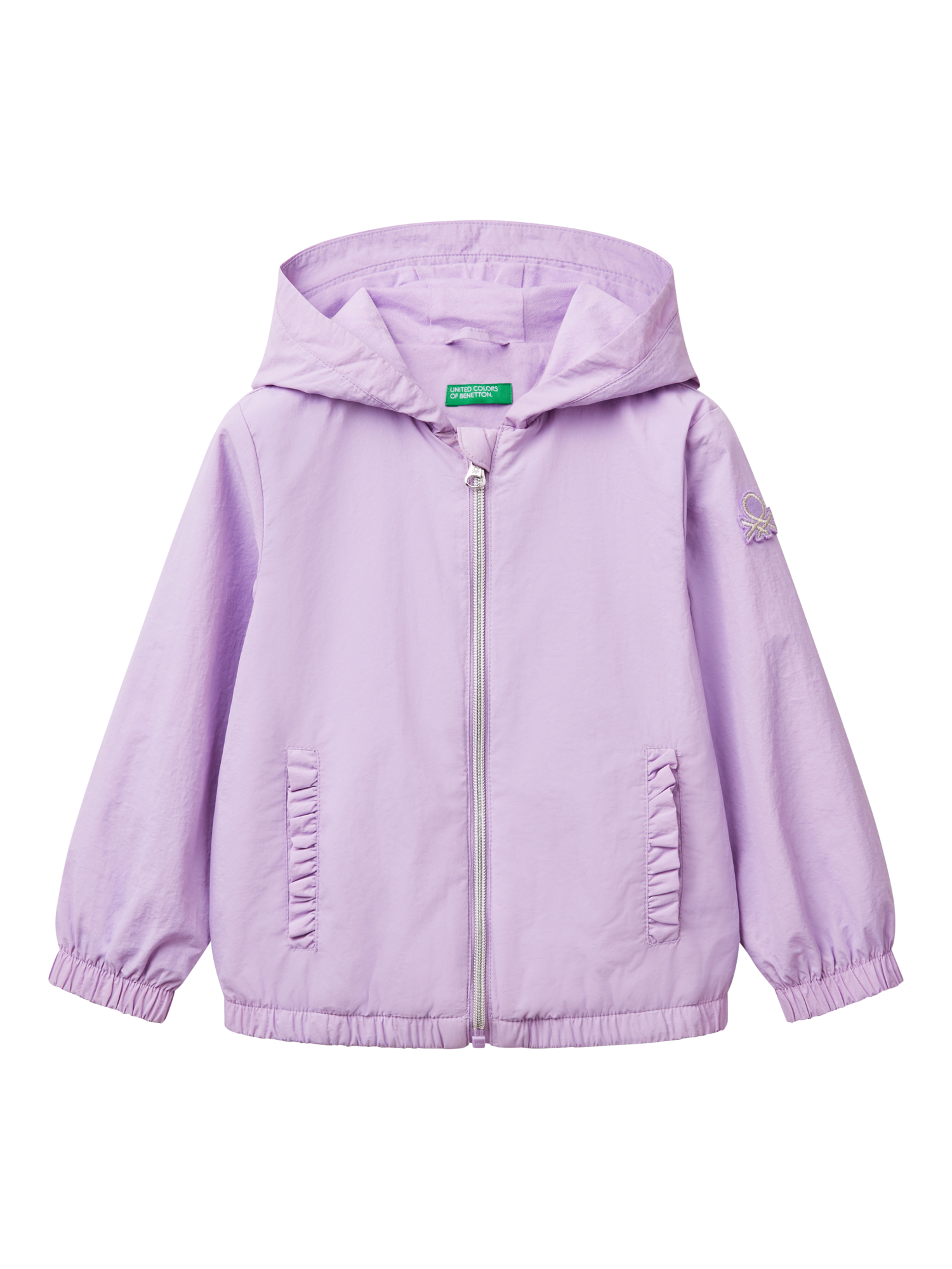 Product image 1 of 3, which shows Benetton Kids' Hooded Rain Jacket, Lilac, 2-3 years