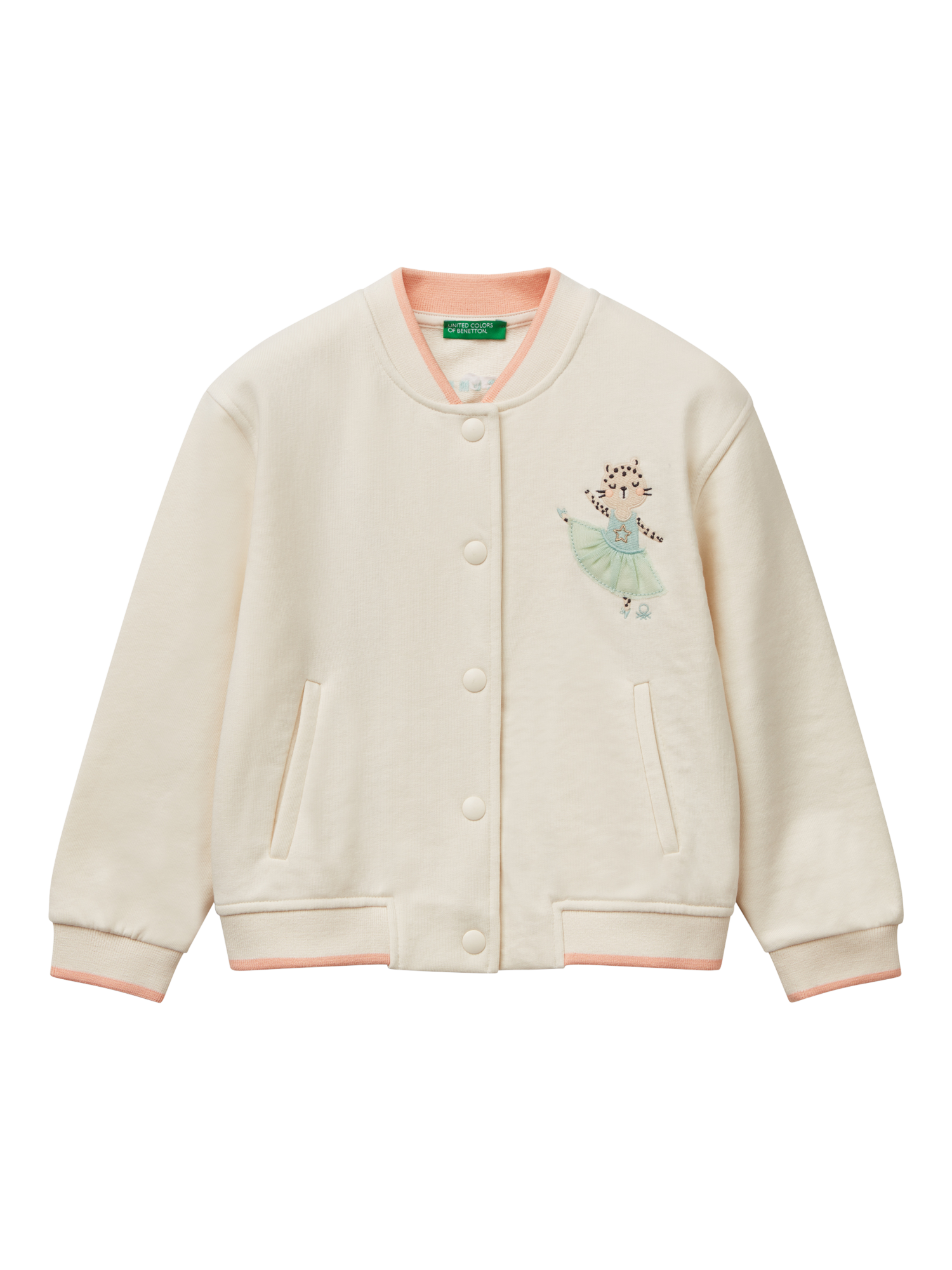 Product image 1 of 3, which shows Benetton Kids' Cotton Blend Fleece Jacket, White Cream, 4-5 years