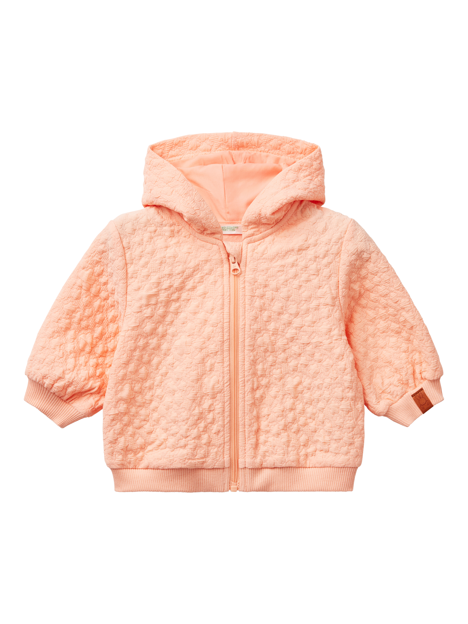 Product image 1 of 3, which shows Benetton Baby Textured Jacquard Hooded Sweatshirt, Peach, 1-3 months