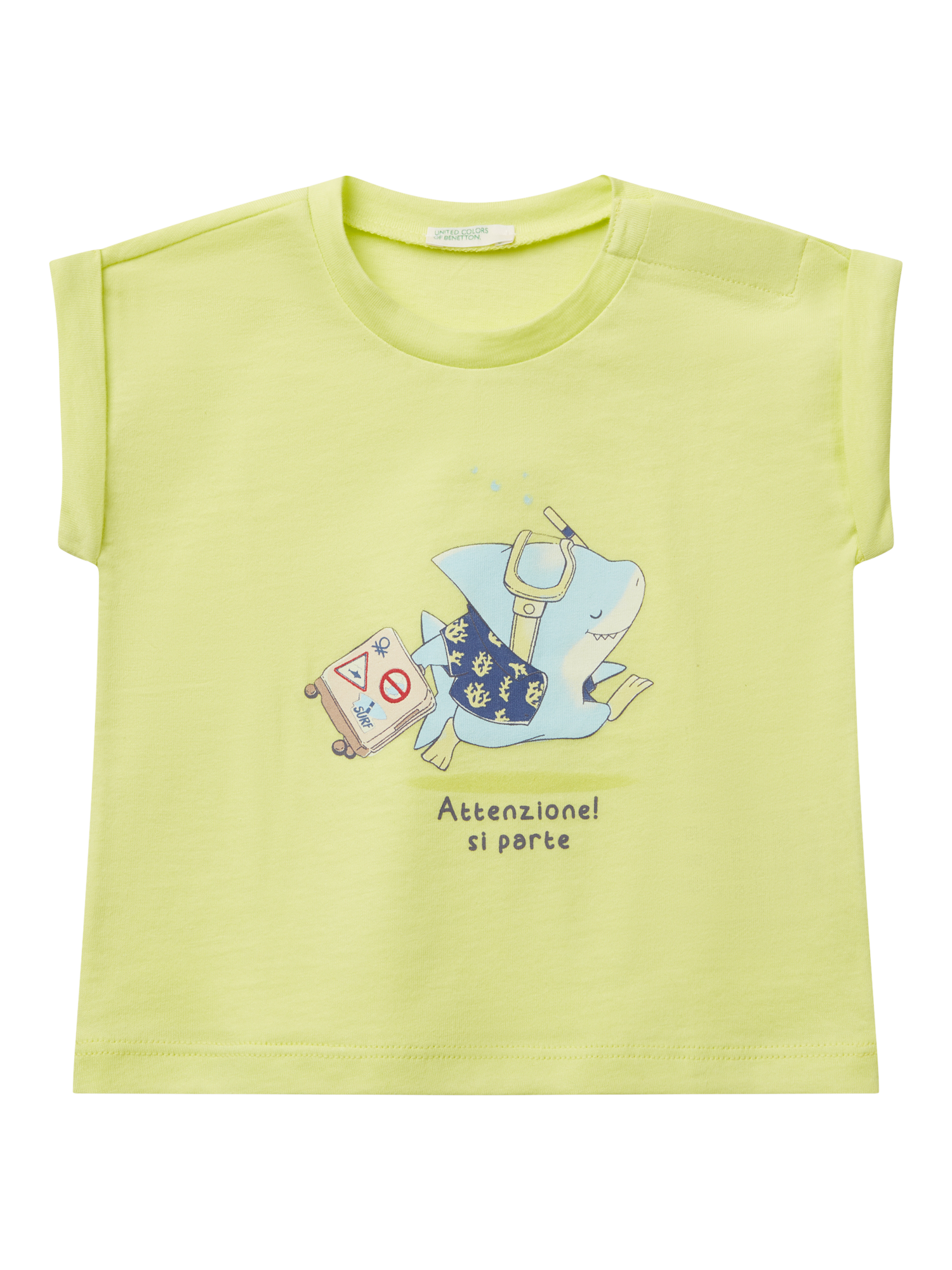 Product image 1 of 3, which shows Benetton Baby Cotton Graphic Short Sleeve Top, Lime, 1-3 months