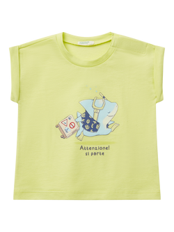 Benetton Baby Cotton Graphic Short Sleeve Top, Lime, Lime