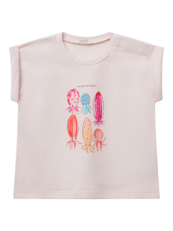 Benetton Baby Cotton Graphic Short Sleeve Top, Pastel Pink, Pastel Pink