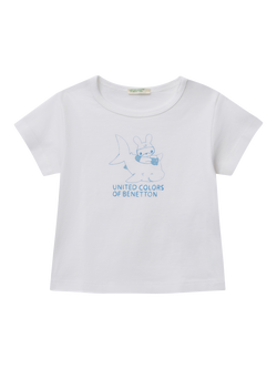 Benetton Baby Cotton Logo Print Short Sleeve Top, Optical White, Optical White