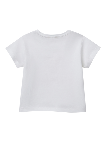 Benetton Baby Cotton Logo Print Short Sleeve Top, Optical White - view 2, Optical White