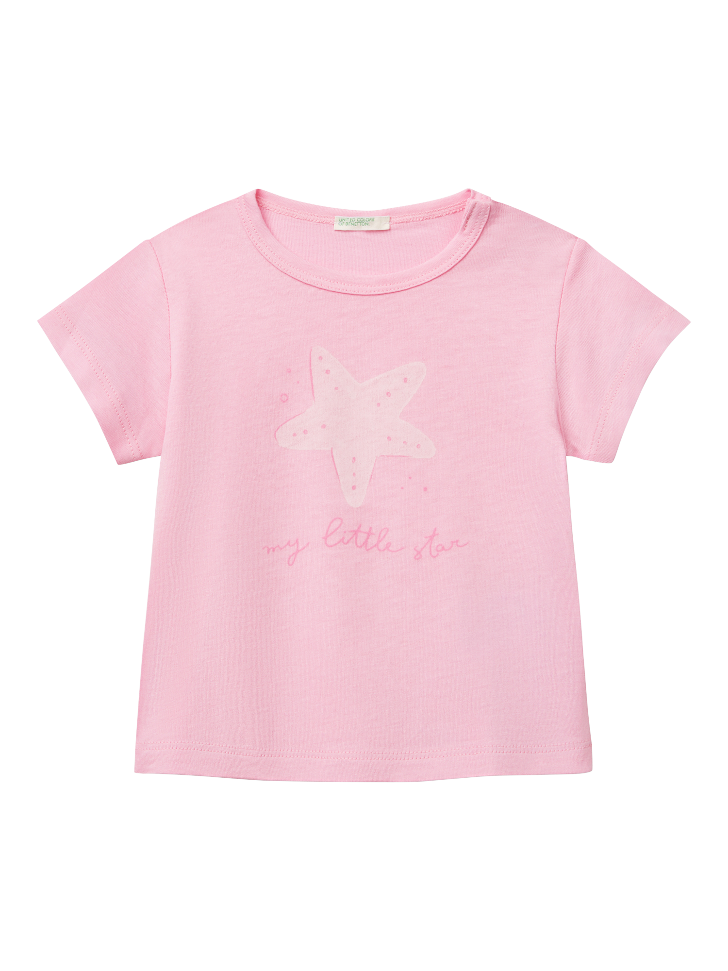 Product image 1 of 3, which shows Benetton Baby Cotton Star Print T-Shirt, Pink, 1-3 months