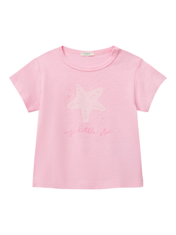 Benetton Baby Cotton Star Print T-Shirt, Pink, Pink