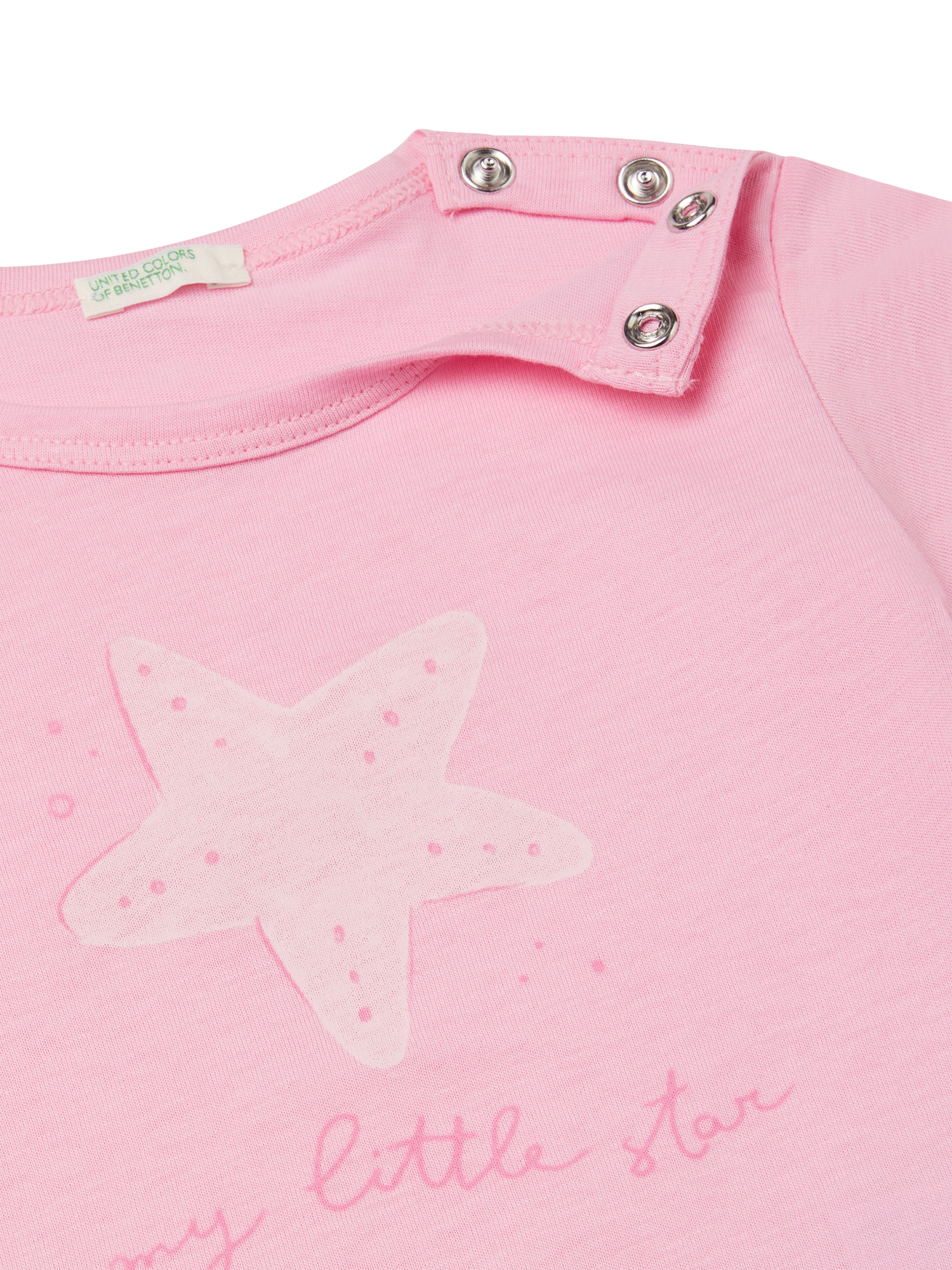 Product image 3 of 3, which shows Benetton Baby Cotton Star Print T-Shirt, Pink, 1-3 months