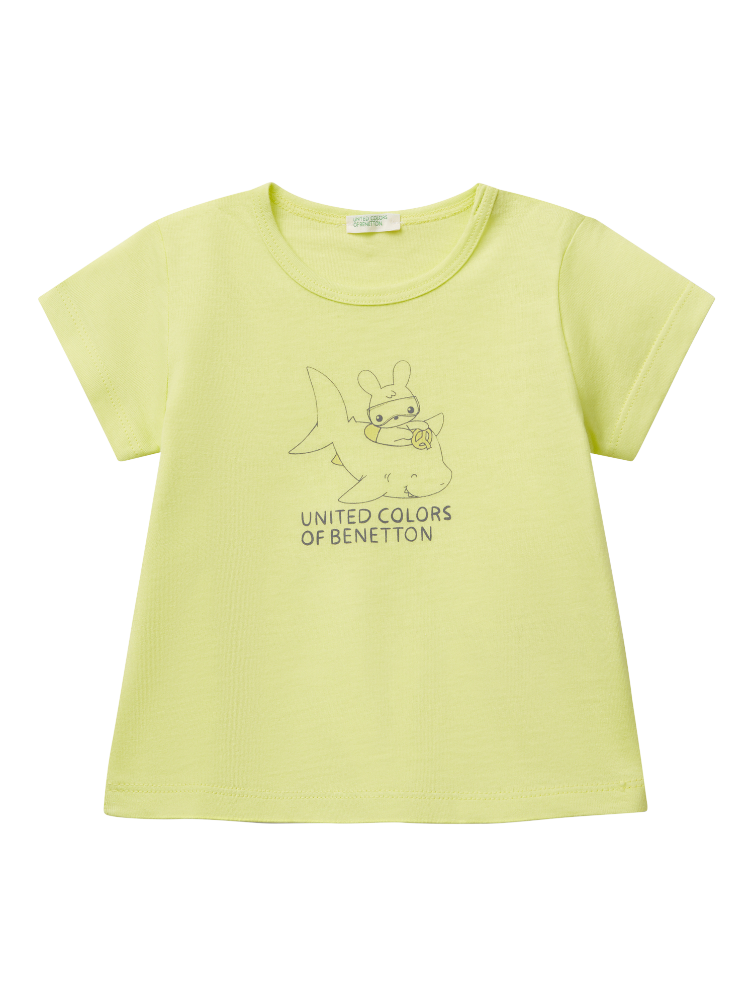 Product image 1 of 3, which shows Benetton Baby Cotton Logo Print Short Sleeve Top, Lime, 1-3 months