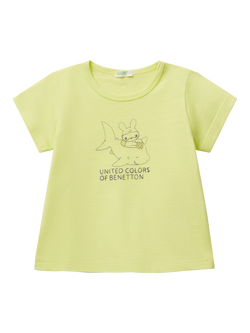 Benetton Baby Cotton Logo Print Short Sleeve Top, Lime, Lime