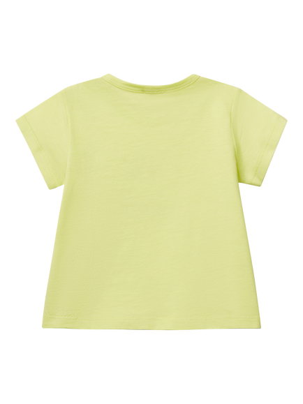 Benetton Baby Cotton Logo Print Short Sleeve Top, Lime - view 2, Lime