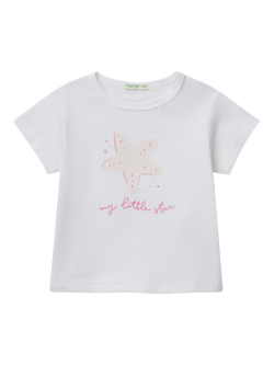 Benetton Baby Cotton Star Print T-Shirt, Optical White, Optical White