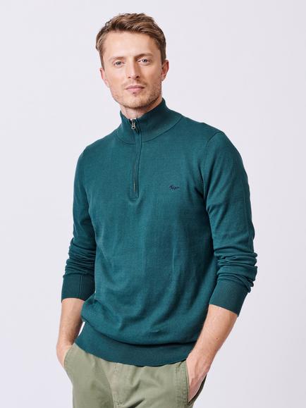Aubin Daw Zip Neck Cotton Knit Jumper, Khaki