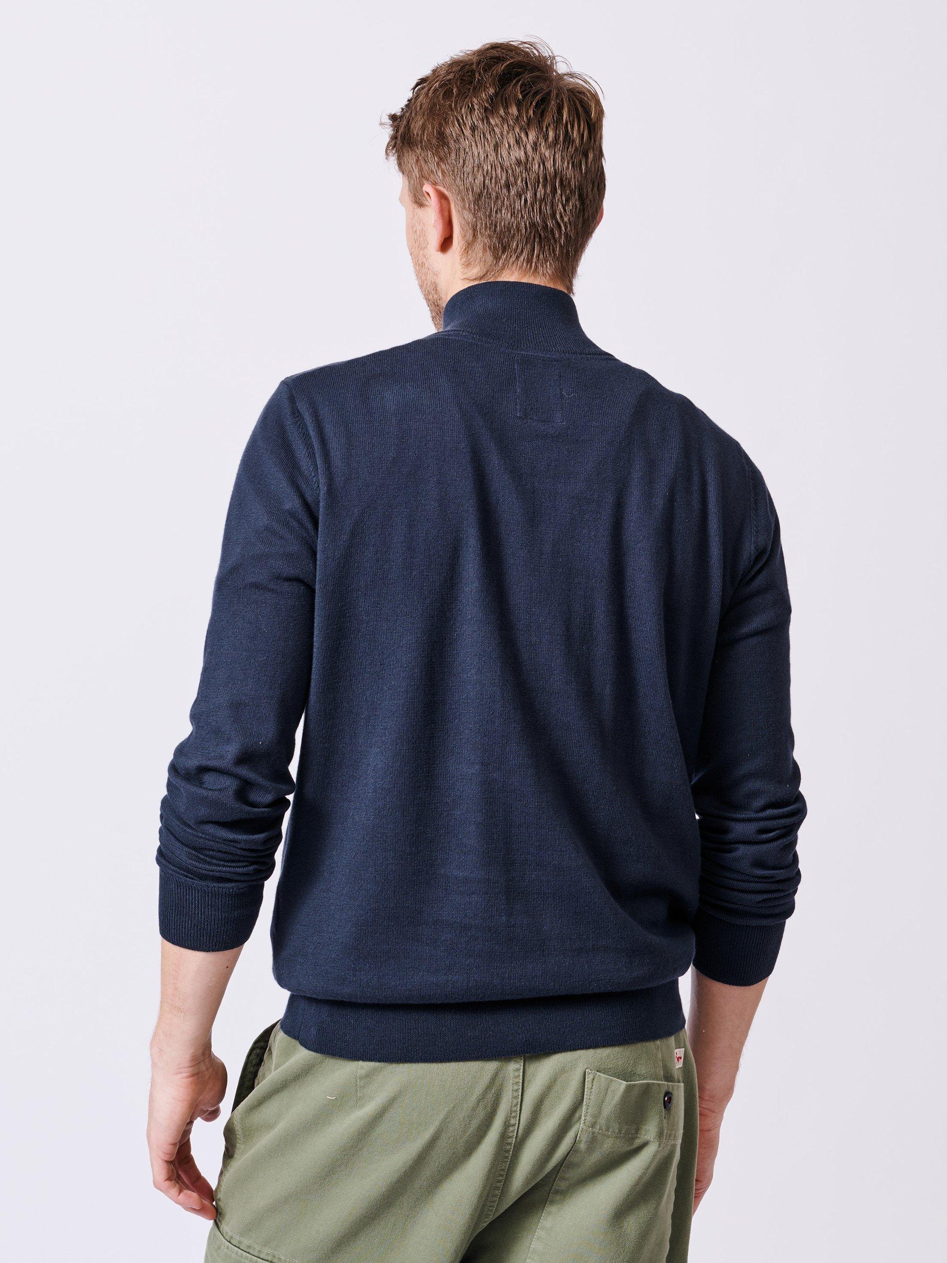 Product image 2 of 5, which shows Aubin Daw Zip Neck Cotton Knit Jumper, Navy, S