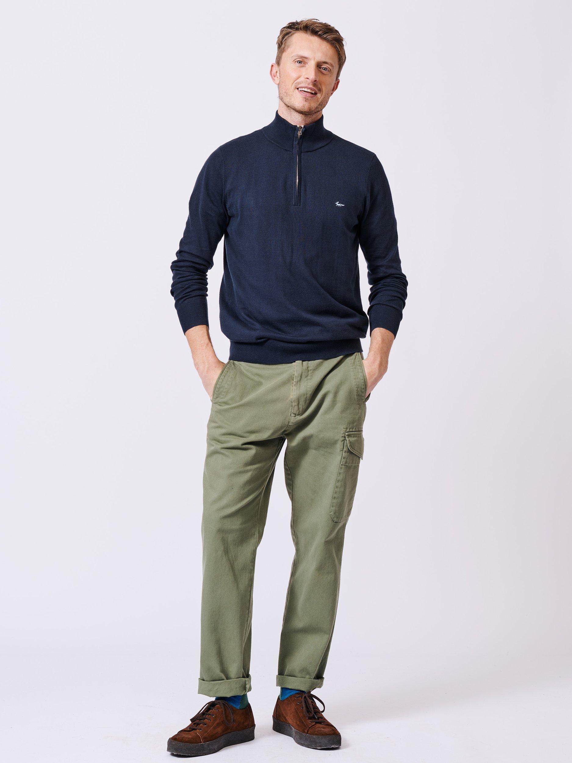 Product image 3 of 5, which shows Aubin Daw Zip Neck Cotton Knit Jumper, Navy, S