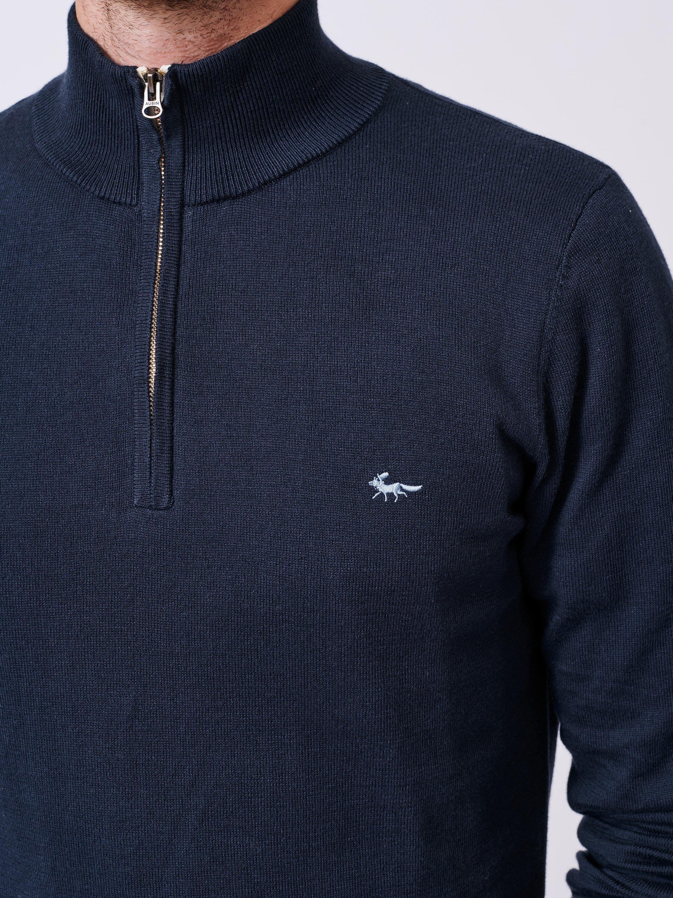 Product image 4 of 5, which shows Aubin Daw Zip Neck Cotton Knit Jumper, Navy, S