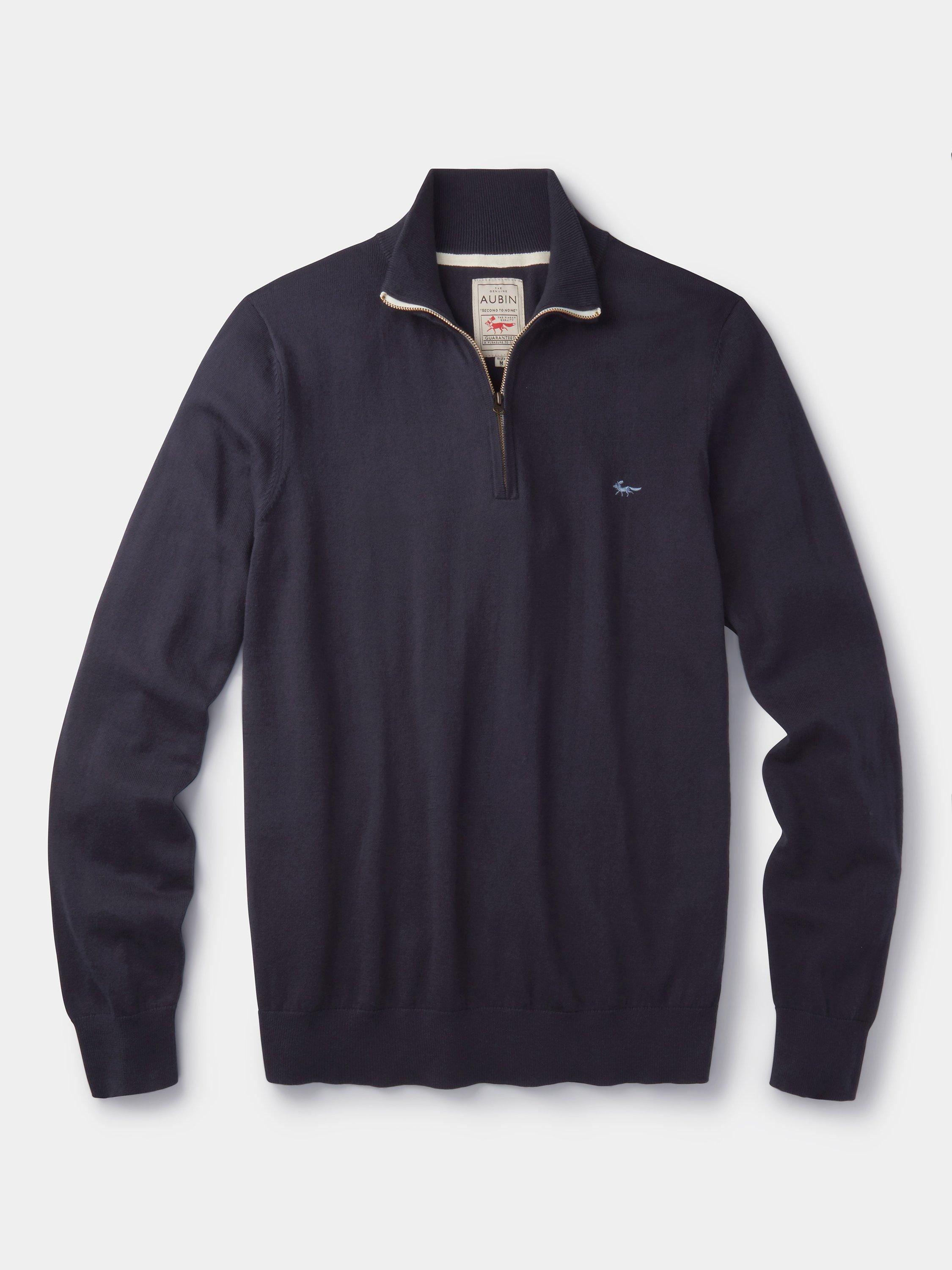 Product image 5 of 5, which shows Aubin Daw Zip Neck Cotton Knit Jumper, Navy, S